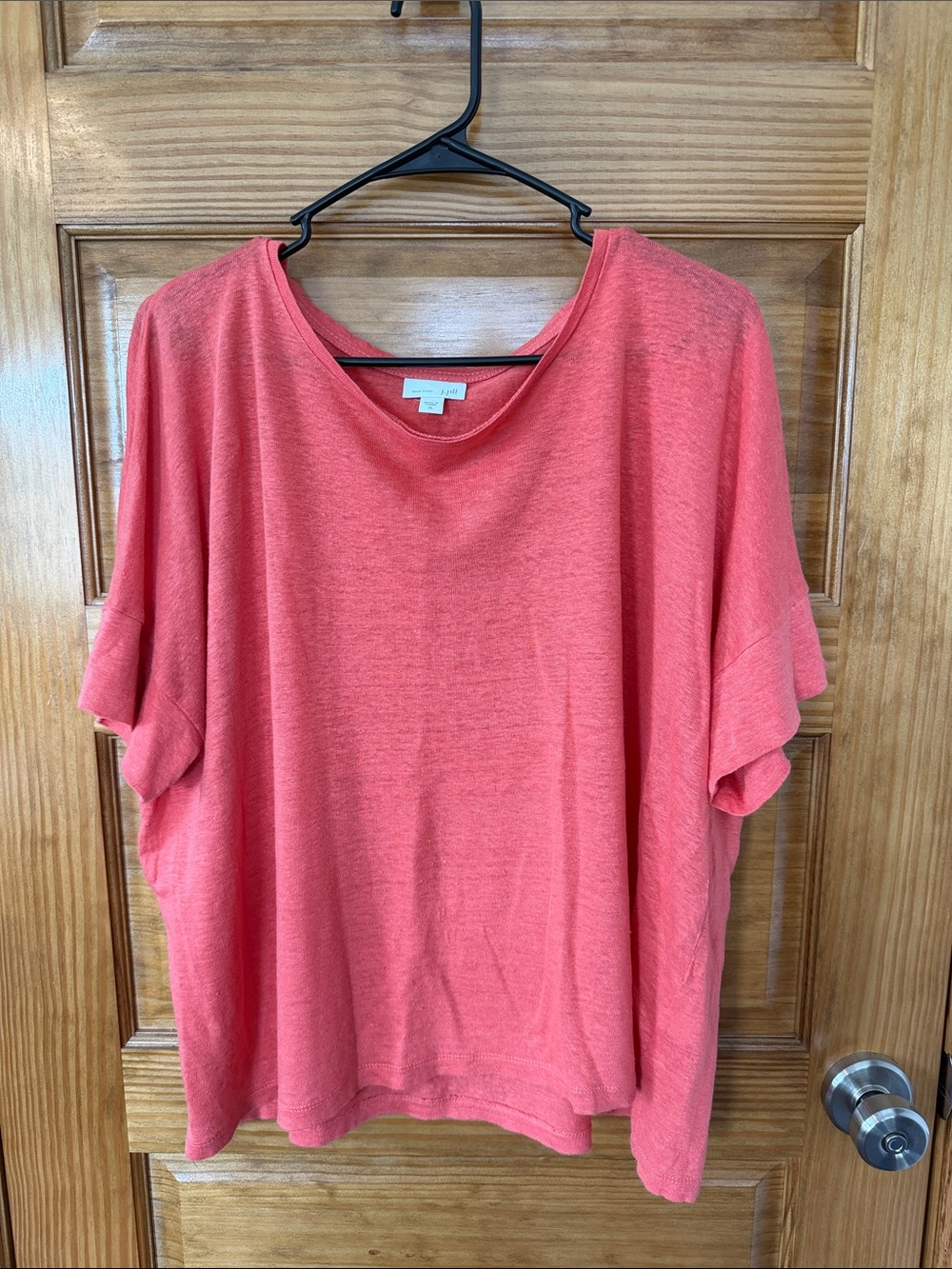 J. Jill Orange/Coral Short-Sleeve Draped 100% Linen Knit Top- Size XL
